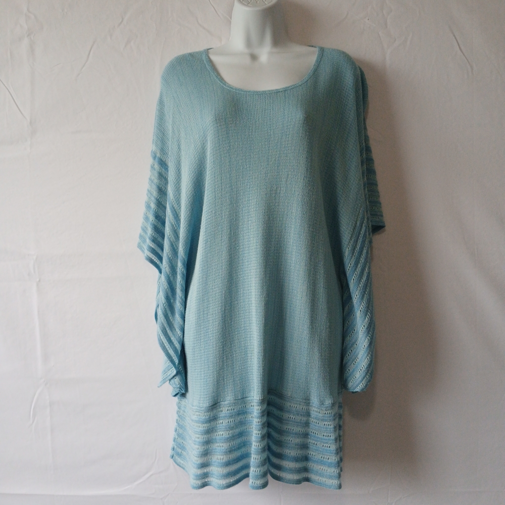 Catherine's Top Light Blue Kimono Style Knit Relax Fit  Sz 1X Travel Casual Work